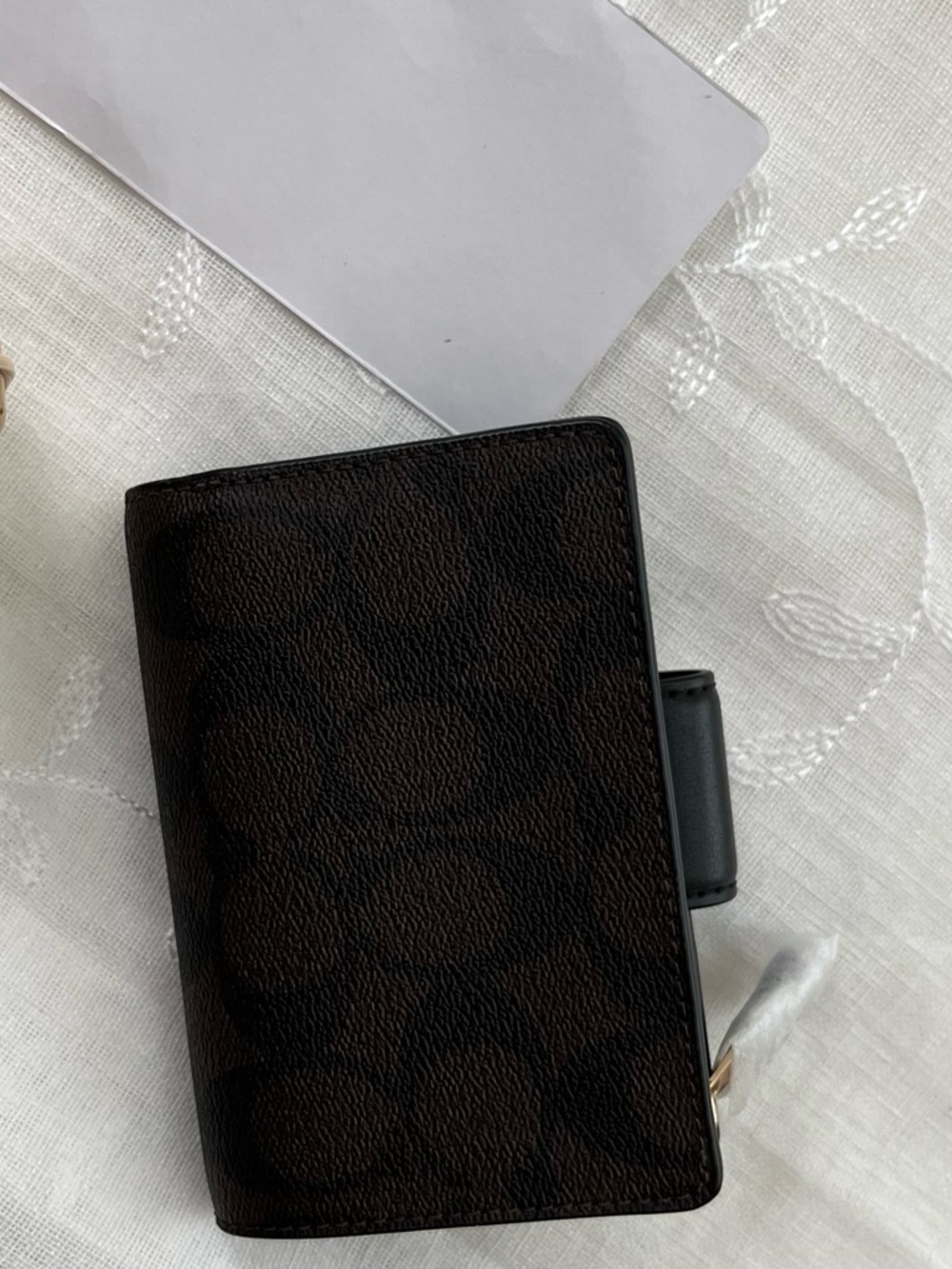 Coach Brown and Black Medium Corner Zip Signature Compact Wallet - Picture 6 of 6